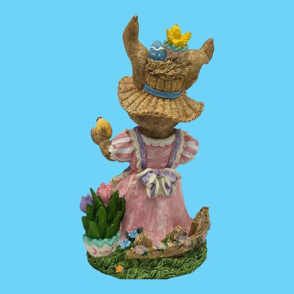 Dressed Rabbit VTG Figurine Easter Spring Cottage Decor Eggs Watering Can Tulips - Picture 9 of 11